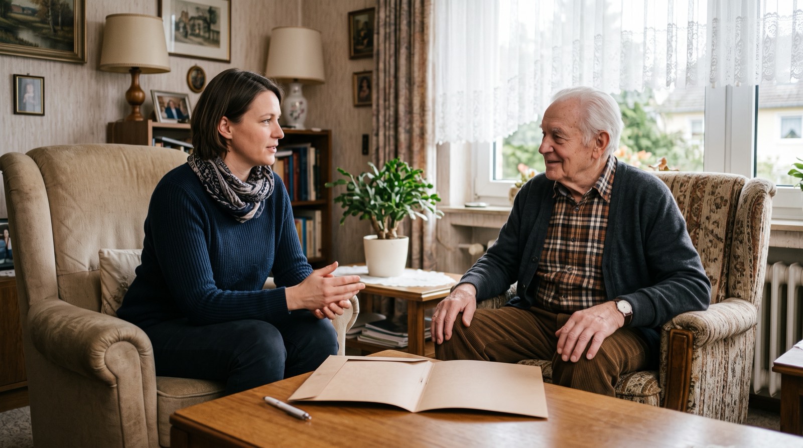 Beratungsgespräch im Wohnzimmer